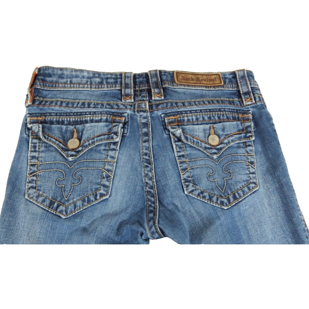 Rock Revival Jessica Bootcut Jeans Women 30 Blue Denim Embroidered Flap Pockets